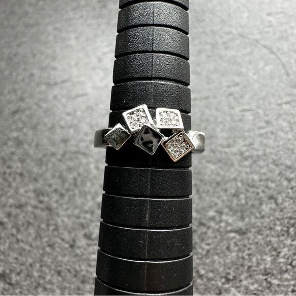 NIB Pretty Bird Modern Geometric Pave Crystal CZ Silver tone Stack Ring Sz 5.75 - Picture 5 of 10
